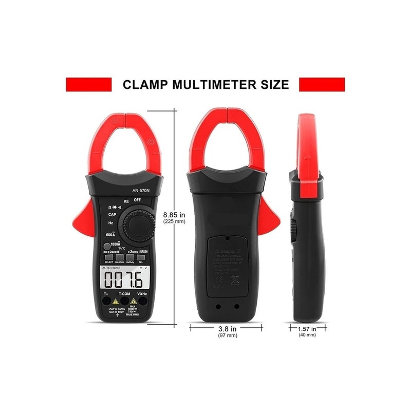 AN 570N Digital Clamp Meter TRMS 6000 Counts AC DC Voltage 1000A Current NCV Amp Multimeter - Image 3